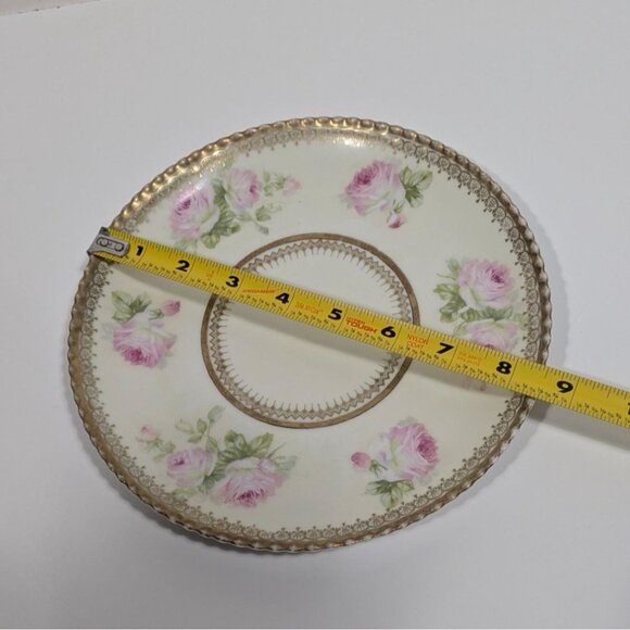 Vintage Bavaria Moschendorf Porcelain Plate Pink Rose Design Gold Trim - Picture 5 of 8